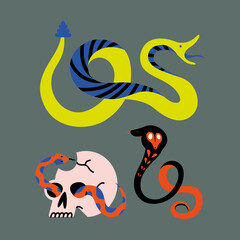 three snakes and skull