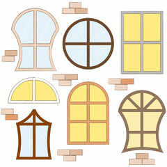 set of illustrations of various windows