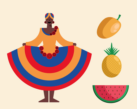 Afro Colombian Woman And Fruits