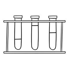 Monochrome picture, Chemical experiment, metal stand with glass tubes, vector illustration in cartoon style