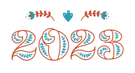 happy new year 2023. The year of the rabbit. Christmas 2023. Folk set of numbers and figures for a Scandinavian-style calendar