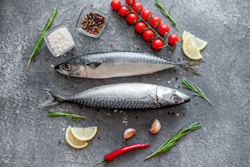 raw mackerel on stone background