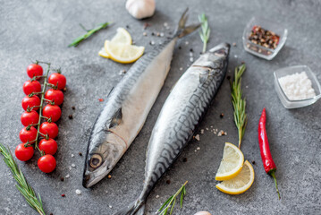 raw mackerel on stone background