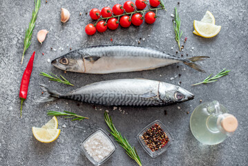 raw mackerel on stone background