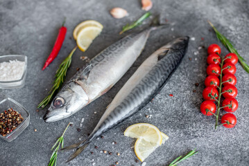 raw mackerel on stone background