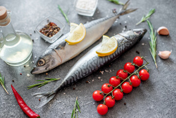 raw mackerel on stone background