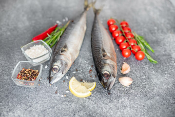 raw mackerel on stone background