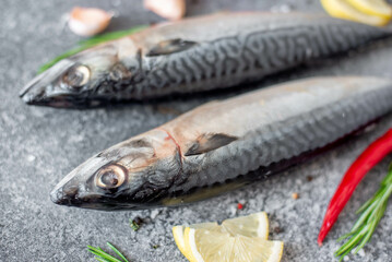 raw mackerel on stone background