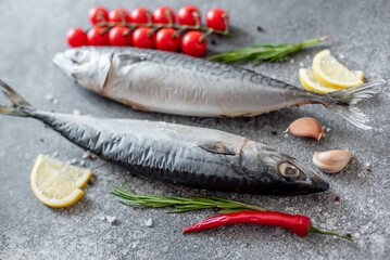 raw mackerel on stone background