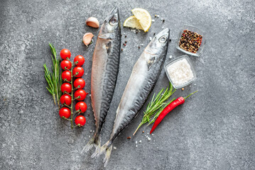 raw mackerel on stone background