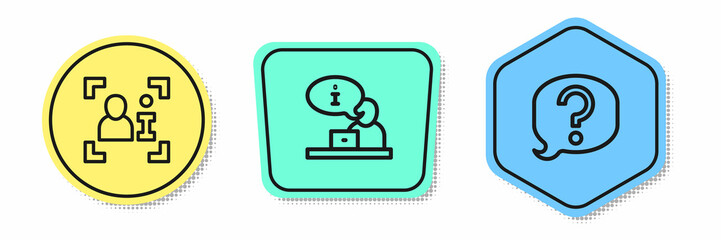 Set line Television report, and Speech bubble chat. Colored shapes. Vector