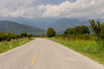 Rural road near the village Pozar (Greece, Central Macedonia)