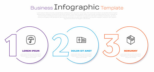 Set line Delivery package with umbrella, Container and Carton cardboard box. Business infographic template. Vector