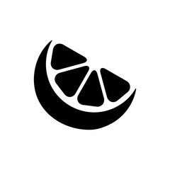 Citrus slice silhouette. Orange black shape. Lemon piece sign. Vector illustration isolated on white.