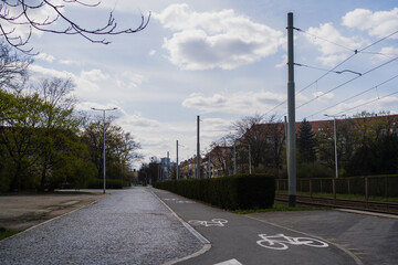 Bike lane on urban street in Wroclaw