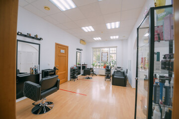 Modern interior of a hairdressing salon. Nobody.