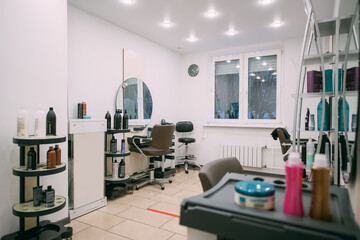 Modern interior of a hairdressing salon. Nobody.