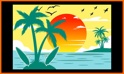 Surfing Beach SVG Illustration Design.