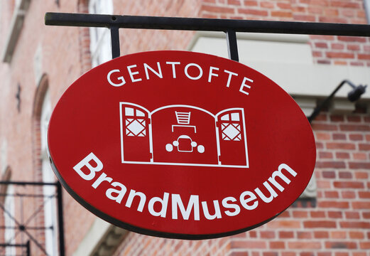 Hellerup, Denmark - June 14, 2022: Close-up view of the Gentofte Fire Museum sign.