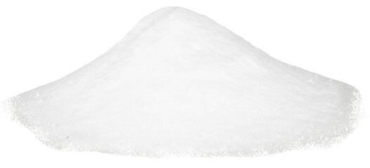 Soda, flour, salt or sugar are poured in slides. Heap of white powder isolated on white background.