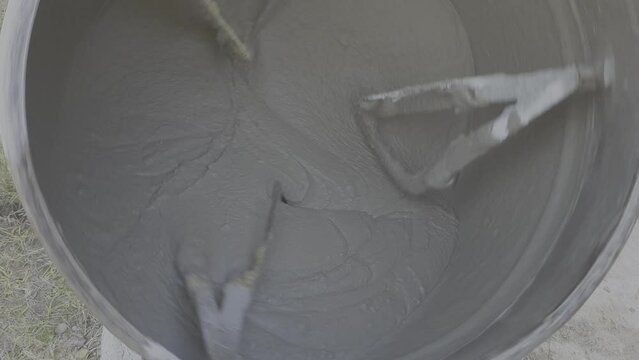 Fired concrete mixer. View of the interior in operation