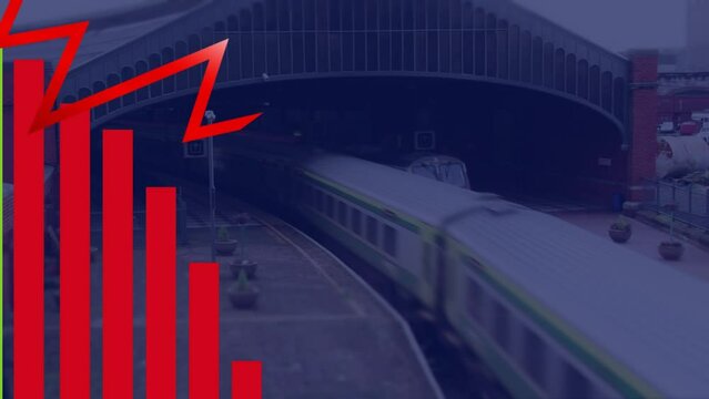 Animation of financial graphs over train in tunnel