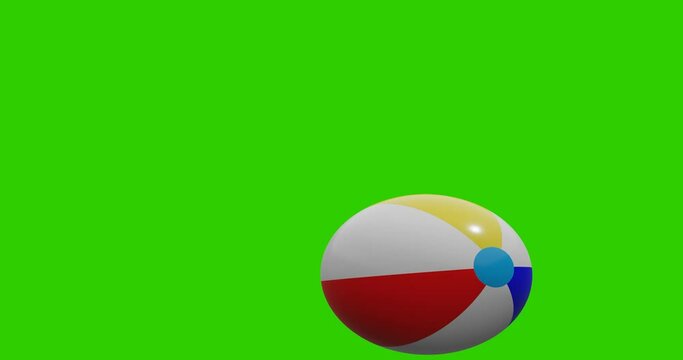 One beach ball is bouncing on a green background. VJ loop. 3D animation