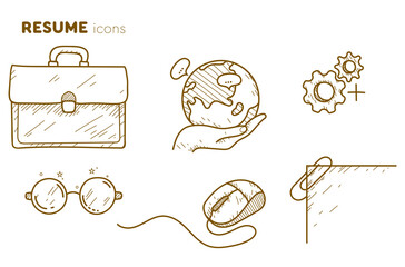 Icons for the design resume in pencil drawing style