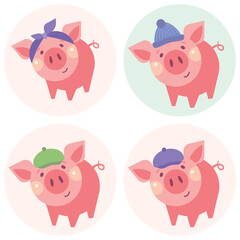 Funny piggy vector color illustration