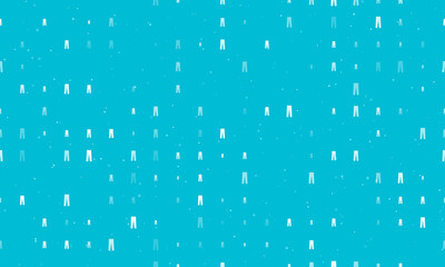 Seamless background pattern of evenly spaced white pants symbols of different sizes and opacity. Vector illustration on cyan background with stars