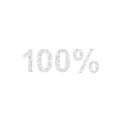 The 100 percent symbol filled with black dots. Pointillism style. Vector illustration on white background