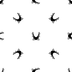 Seamless pattern of repeated black yoga hammock symbols. Elements are evenly spaced and some are rotated. Vector illustration on white background