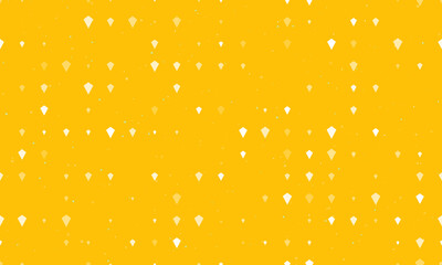 Seamless background pattern of evenly spaced white kite symbols of different sizes and opacity. Vector illustration on amber background with stars