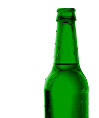 opened green beer bottle half close up mock up