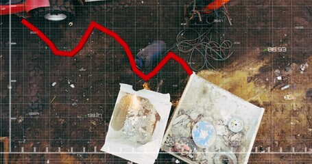 Animation of financial data processing over junkyard - Powered by Adobe