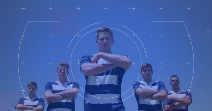 Animation of digital interface over rugby team