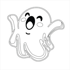 Ghost Coloring page For Kids Cartoon scary halloween Ghost , Pastel Creepy Kawaii Happy Ghost Vector 