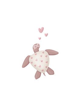 Cute turtle with hearts  illustration 

