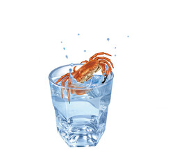crabe, eau, en verre, évasion, sauter, boire, isolé, aliment, blanc, frais, clapoter, froid, liquide, glace, fruits de mer, bouillonner, boisson, clair, bleu, sain, verser, fraîcheur, abattre