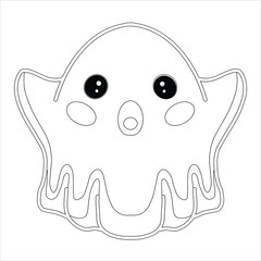 Ghost Coloring page For Kids Cartoon scary halloween Ghost , Pastel Creepy Kawaii Happy Ghost Vector 