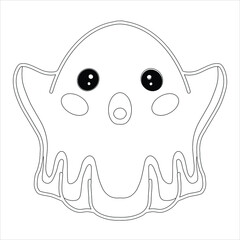 Ghost Coloring page For Kids Cartoon scary halloween Ghost , Pastel Creepy Kawaii Happy Ghost Vector 