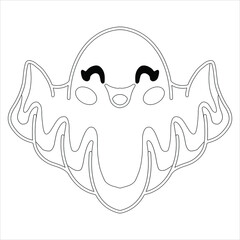 Ghost Coloring page For Kids Cartoon scary halloween Ghost , Pastel Creepy Kawaii Happy Ghost Vector 