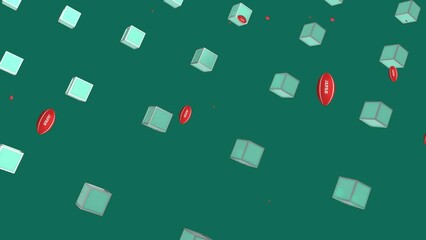 Animation of rugby ball with japan text over shapes on green background - Powered by Adobe