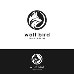 black logo wolf and bird