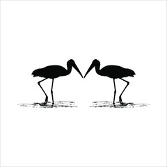 Pair of Stork On the Water (Bird-Ciconiidae) Silhouette. Vector Illustration