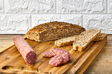 Wholemeal bread and soft salami