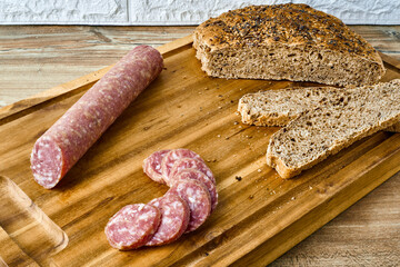 Wholemeal bread and soft salami