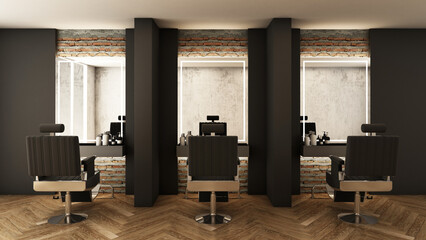 Barber shop Modern and Loft design - 3D render