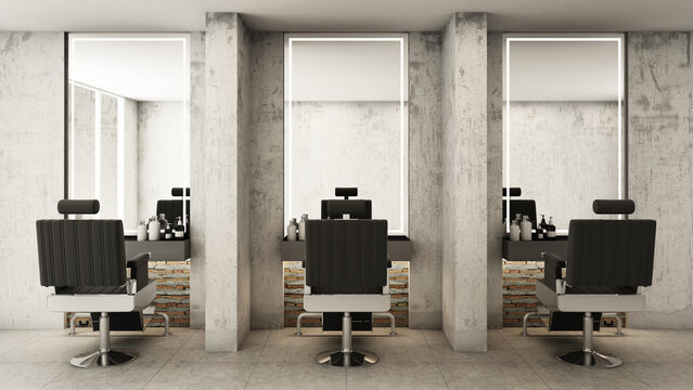 Barber shop Modern and Loft design - 3D render