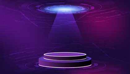 Hologram podium.futuristic circle purple vector HUD.UI Podium.Modern technology.Gaming.